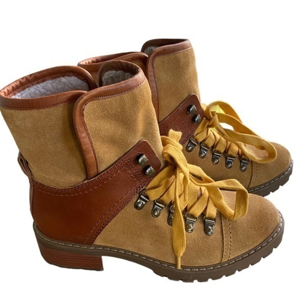 Frye and Co. Anise Brown Suede Leather Hiking Boots Women 6.5 Sherpa Lined Laces